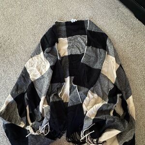 J. Crew Factory Black and Cream Checkered Cape
